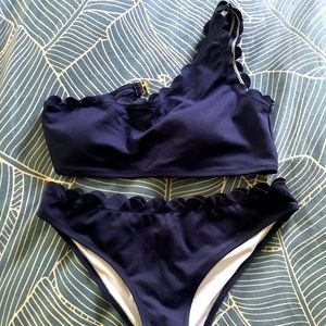 Navy one shoulder bikini set